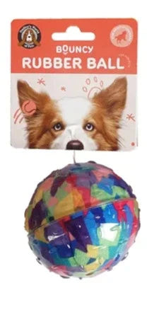 Rubber Bouncy Dog Ball - Multi Blue