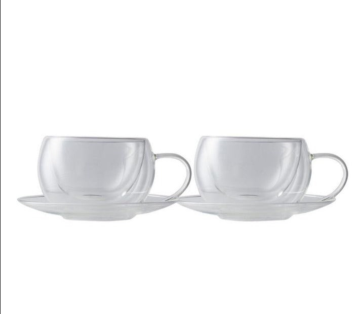 Maxwell & Williams Blend Double Wall Cups & Saucers 270ml Set of 2
