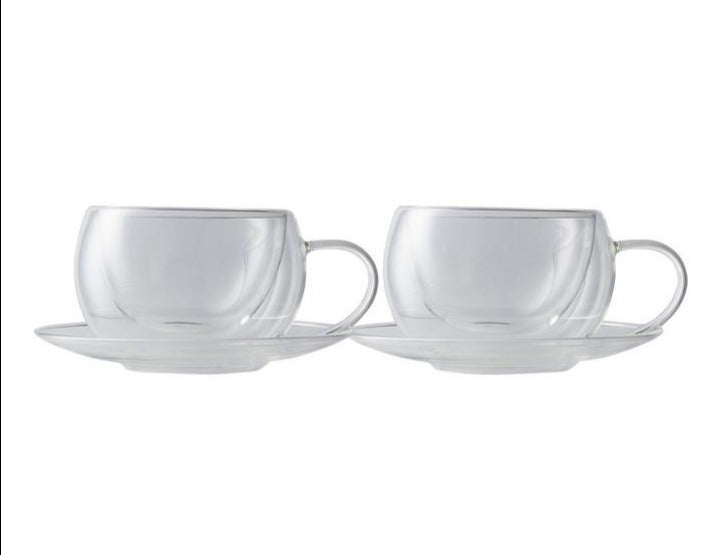 Maxwell & Williams Blend Double Wall Cups & Saucers 80ml Set of 2