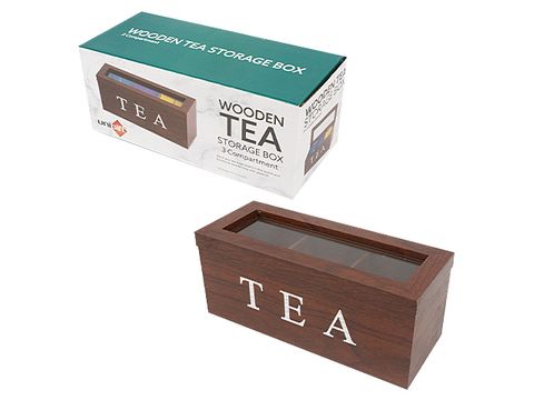 Wooden Tea Storage Box - Brown - 3 Compartment