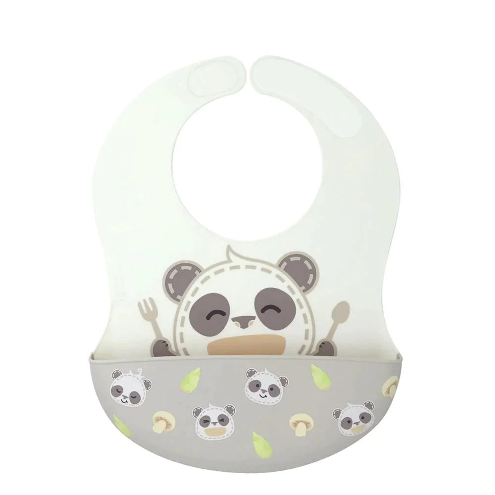 Marcus & Marcus Wide Silicone Bib - Panda - Grey