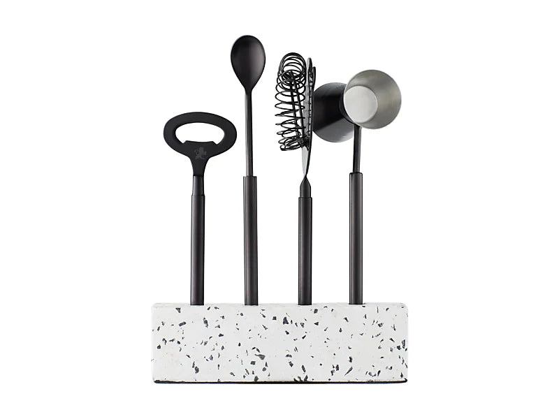 Maxwell & Williams Cocktail & Co. Royce Bar Tool Set - Black/Terrazzo Trim - 4pc