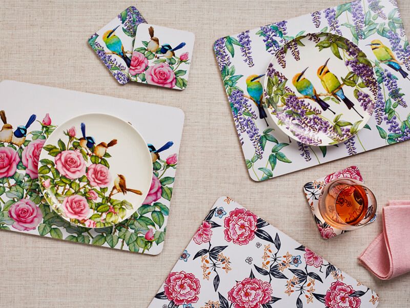 Maxwell & Williams Peony Placemats 34x26.5cm Set of 4 - Cork Back