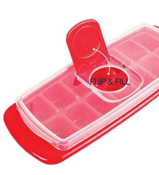 Cuisena Ice Cube Tray With Lid - Red - 14 Cubes